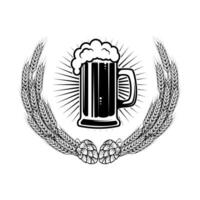 Beer label template. Beer mug in wreath from wheat with hop. Design element for logo, label, emblem, sign, brand mark. illustration. vector