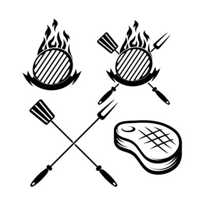 Piece of meat on the grill. Best grill. Design element for restaurant menu, poster. illustration.