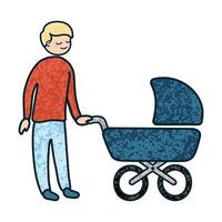Illustration of a Man with a Newborn in a Stroller vector