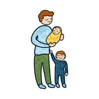 Illustration of a Man with a Newborn and a Child vector