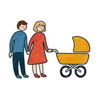 Illustration of a Family with a Newborn in a Stroller vector