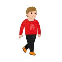 Colorful Illustration of Little Boy in Red Jumper Isolated on White Background vector