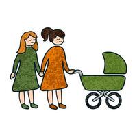 Illustration of a LGBT Family with a Newborn in a Stroller vector