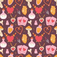 Seamless pattern with love potion, heart on dark background vector