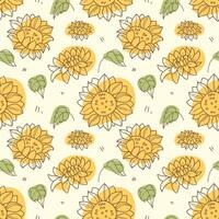 Seamless floral pattern with sunflowers in a linear style with coloured spots vector
