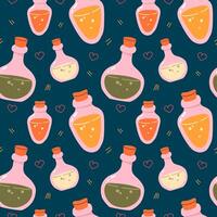 Love potion seamless pattern. Potion bottles in a flat style vector