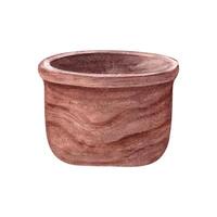 Wooden empty bowl without lid watercolor illustration. Kitchen dark brown utensil for cereal or storage container. Cooking handmade tool for food template for home decor, cookbook. Simple rustic style vector