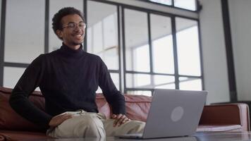 Man Enjoying a Call on Laptop at Home video