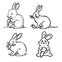 Black and White Line Drawing of a Rabbit Holding a Carrot vector
