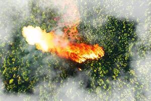 Forest fires. Green forest with fire and smoke. Global warming photo