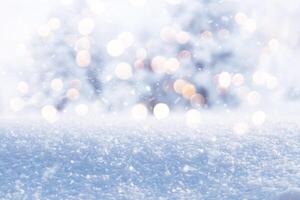 Winter snow background with snow. Close up white snow with bokeh lights. Winter concept wallpaper. Free copy space for text and design photo