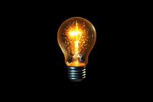Creative light bulb glows with a brain on a black background, a creative idea. Thinking concept and brainstorm photo