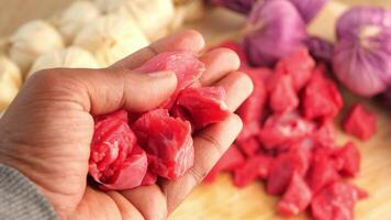Fresh Cuts of Raw Beef Placed Elegantly on a Wooden Serving Board video