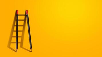 Success creative concept, pencil Ladder. Pencils stand near a yellow wall with a shadow of a ladder, creative idea. Development and success. Think differently. Free copy space for design photo