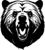 Black silhouette of grizzly bear head vector