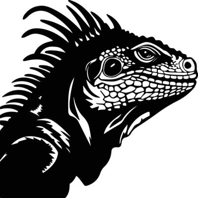 adorable Black silhouette of iguana head