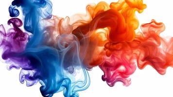 Colorful smoke powder is creating dynamic abstract shapes on white background, perfect for white backgrounds and creative projects and polished aesthetic video
