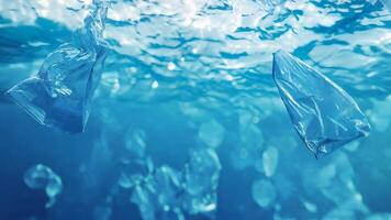 vistoso el plastico residuos en agua basura flotante submarino, destacando ambiental contaminación y el urgente necesitar para conservación video