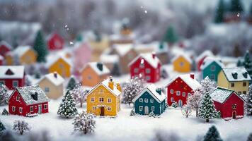Charming miniature christmas village adorned with gentle snowfall, evoking a cozy and enchanting winter wonderland video