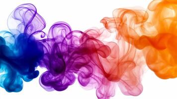 Colorful smoke powder is creating dynamic abstract shapes on white background, perfect for white backgrounds and creative projects and polished aesthetic pink and purple ink swirling video