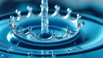 drop macro Eye catching visual of a crown shaped splash forming on the surface of vivid blue water video