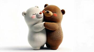 3d icon valentine Two cartoon bears hugging each other on transparent background video