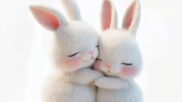 3d icon valentine Two adorable cartoon rabbits hugging each other on transparent background video