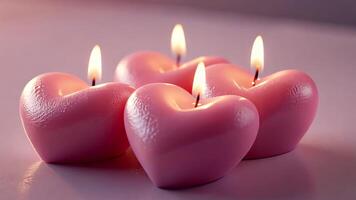Romantic ambiance, heart shaped pink candles aglow with bokeh background, setting the perfect mood for valentine day video