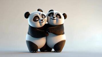 Adorable panda bears embracing on a clear backdrop, displaying love and affection video