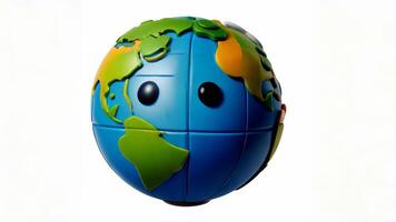 3d of a stylized earth globe with a smiling face and a white cloud, representing global sustainability and environmental awareness video