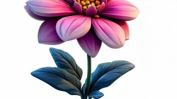 3d icon of a stunning pink and white flower with large spring petals and green leaves, set against a transparent background video