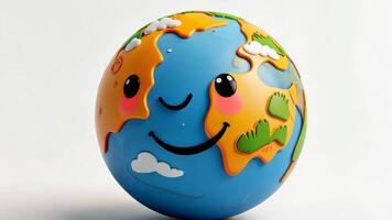3d di un' stilizzato terra globo con un' sorridente viso e un' bianca nube, che rappresentano globale sostenibilità e ambientale consapevolezza video