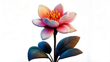 3d icon of a stunning pink and white flower with large spring petals and green leaves, set against a transparent background video