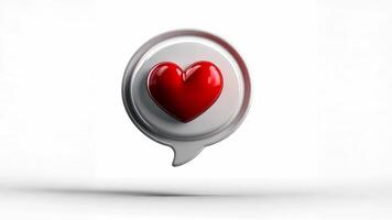 3d icon valentine of a red shiny heart within a white speech bubble conveying love and affection against a clear background video