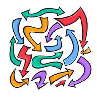 Various arrow direction sketch doodle handdrawn cartoon curve motion colored vector