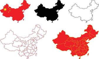 Collection of China Maps with China Flag and District Borders vector
