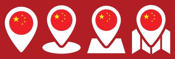 China Flag Collection with White Point Place Maps Marker Icon vector