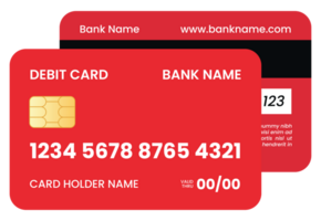 Detailed Text Red Debit Card with Front and Bottom View png