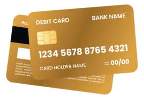 Front and Bottom View of Gold Gradient Debit Card for Payment Method png