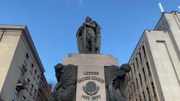 Kaunas, Lithuania - 15th november, 2024 - statue of Grand Duke of Lithuania Gediminas. One of rulers of the early Lithuanian state and founder of the first ruling dynasty in Lithuania the Gediminids video
