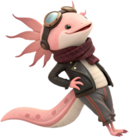 Adorable Axolotl cartoon clipart with energetic aquatic poses. . png