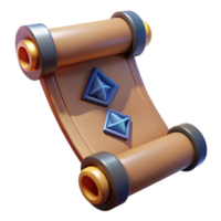 3D Render of a Rolled Scroll with Blue Gems png