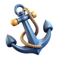 3d render azul âncora com corda png