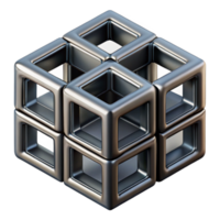 3D Render Metallic Cube Interlocking Structure png