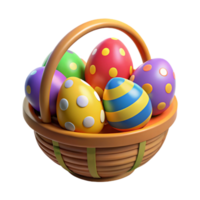 3D Render Colorful Easter Eggs in Basket png