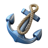 3d render do uma azul âncora com corda png