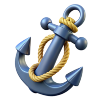 3d render do uma azul âncora com corda png