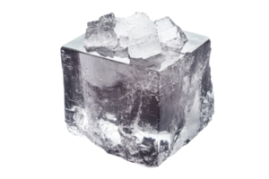 Block of clear ice with smaller pieces resting on top in a bright setting png