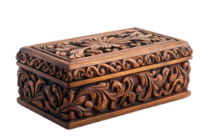 Decorative wooden box with intricate carvings showcasing craftsmanship and artistry in design png