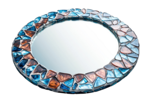 hermosa redondo espejo con un mosaico marco hecho de varios vistoso vaso piezas exhibiendo intrincado diseños png